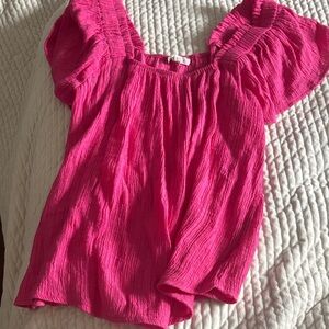 Blu Pepper Hot Pink Puff Sleeve Textured Blouse